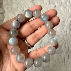 Natural Moonstone Style Elastic Bead Bracelet – Blue Flash Gemstone Round Beads